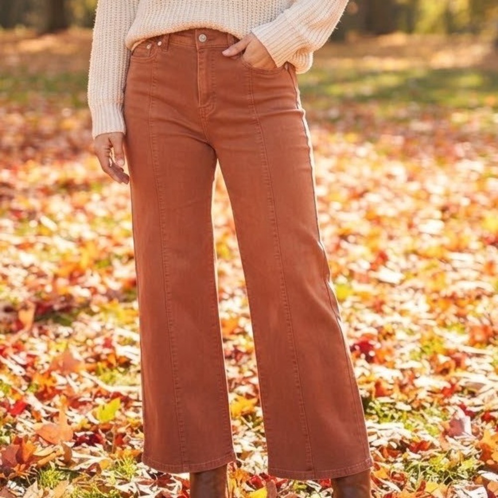 Muy Muy Fancy Collection Burnt Orange Wide Leg Seam Front Jeans Size M Fall